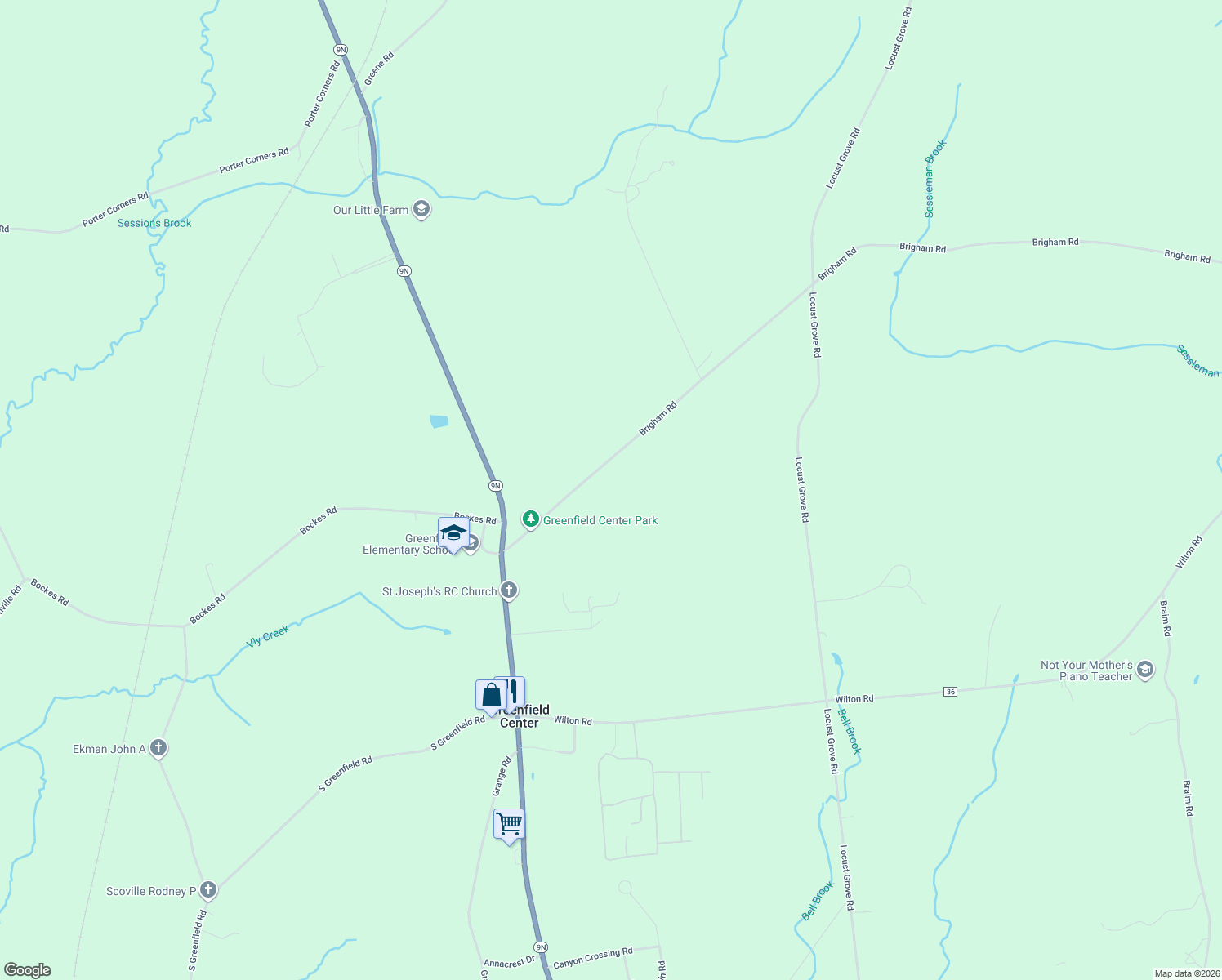 map of restaurants, bars, coffee shops, grocery stores, and more near 69 Brigham Road in Greenfield Center
