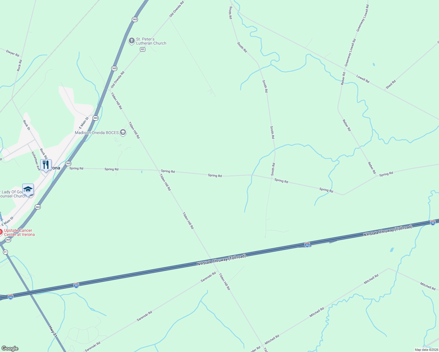 map of restaurants, bars, coffee shops, grocery stores, and more near 5128 Spring Road in Verona