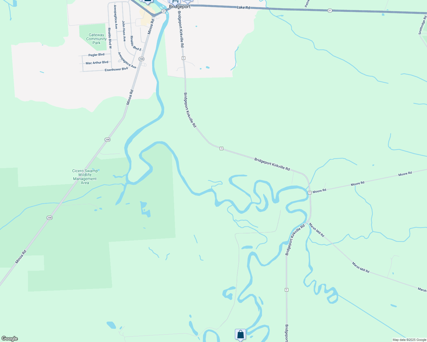 map of restaurants, bars, coffee shops, grocery stores, and more near 8703 Bridgeport-Kirkville Road in Kirkville