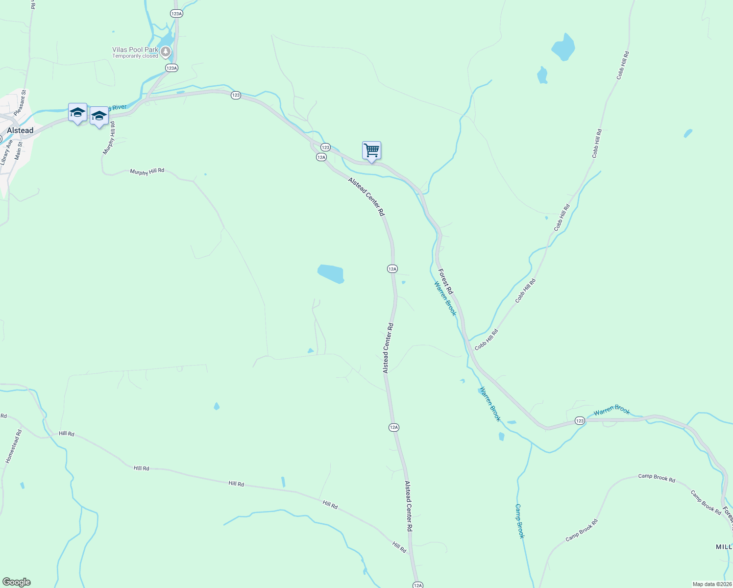 map of restaurants, bars, coffee shops, grocery stores, and more near Allison Lane in Alstead