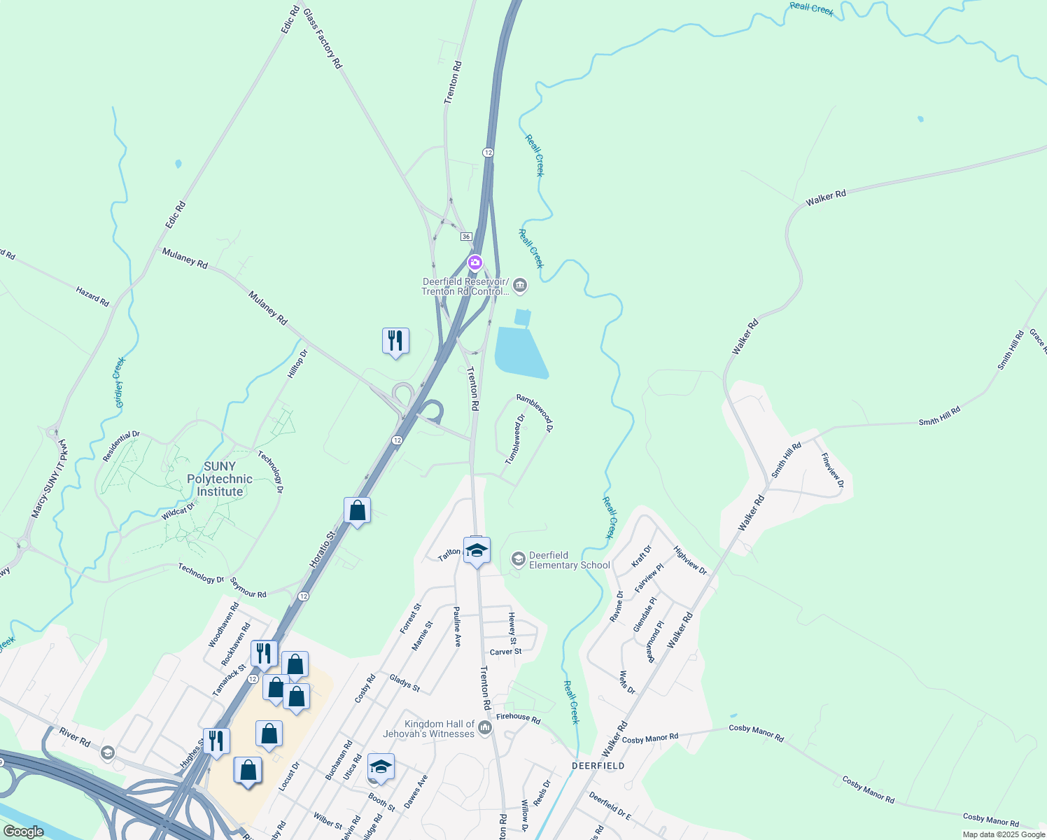 map of restaurants, bars, coffee shops, grocery stores, and more near 314 Tumbleweed Dr in Utica