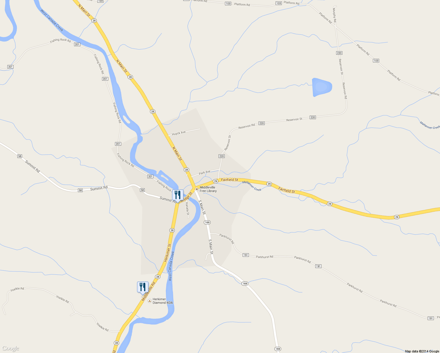 map of restaurants, bars, coffee shops, grocery stores, and more near 53 Fairfield Street in Middleville