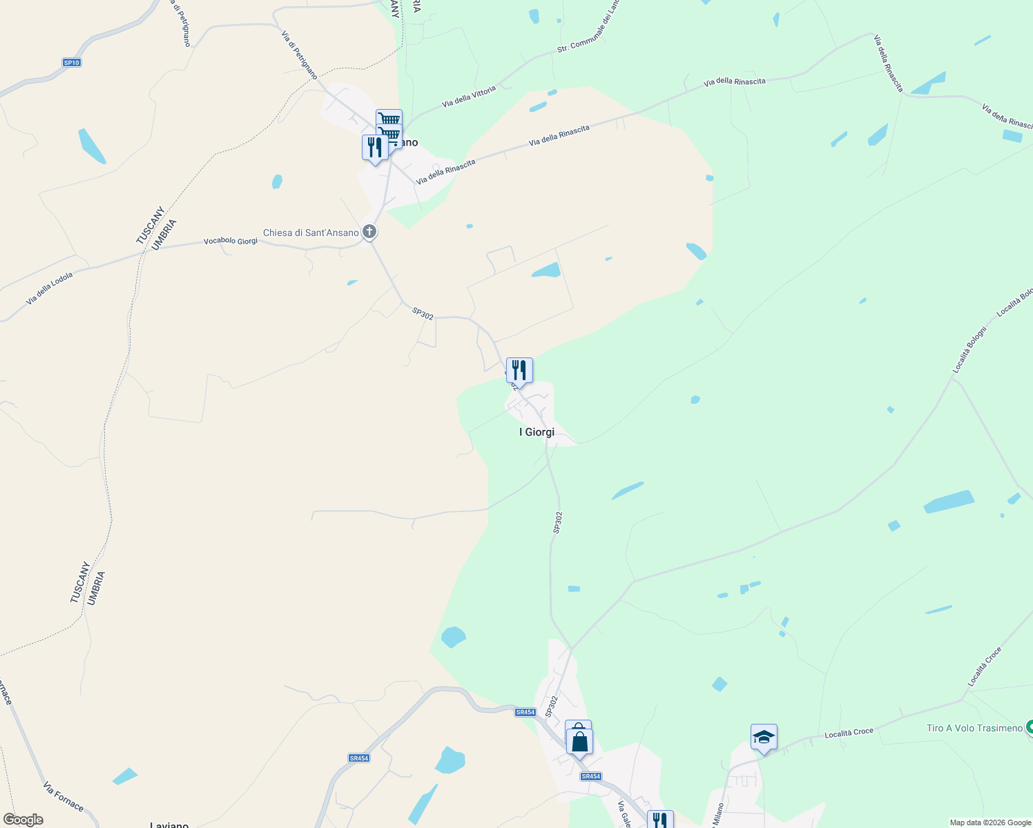 map of restaurants, bars, coffee shops, grocery stores, and more near 81 Vocabolo Giorgi in I Giorgi