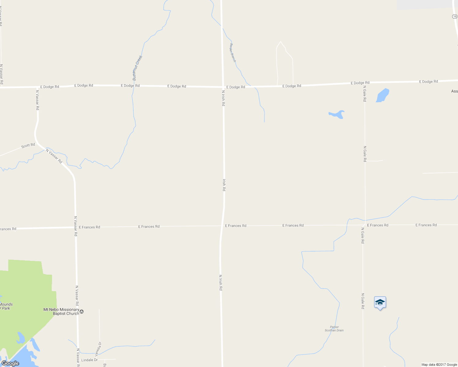 map of restaurants, bars, coffee shops, grocery stores, and more near 9152 North Irish Road in Mount Morris