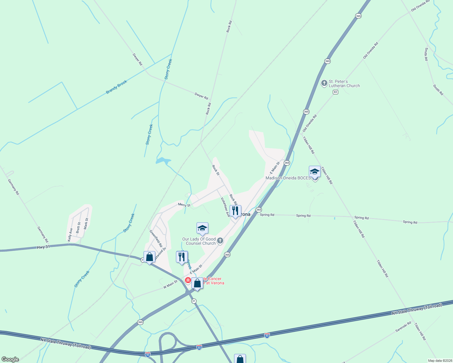 map of restaurants, bars, coffee shops, grocery stores, and more near 5780 Rock Rd in Verona