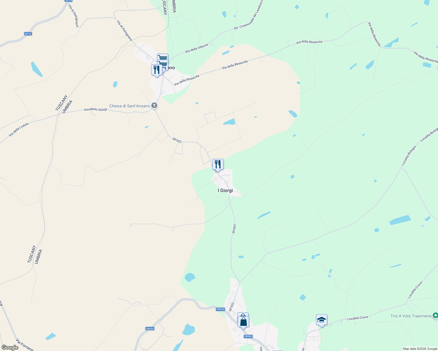 map of restaurants, bars, coffee shops, grocery stores, and more near 81 Vocabolo Giorgi in I Giorgi