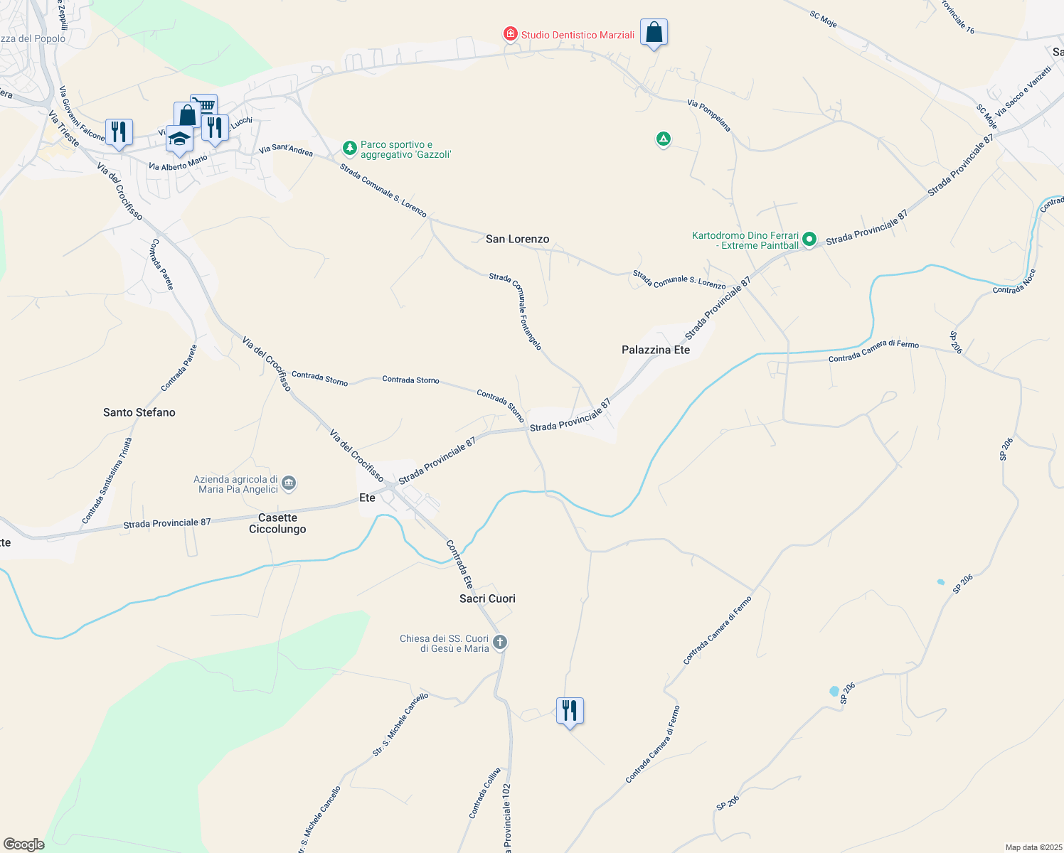 map of restaurants, bars, coffee shops, grocery stores, and more near 7D Strada Comunale San Lorenzo in Provincia di Fermo