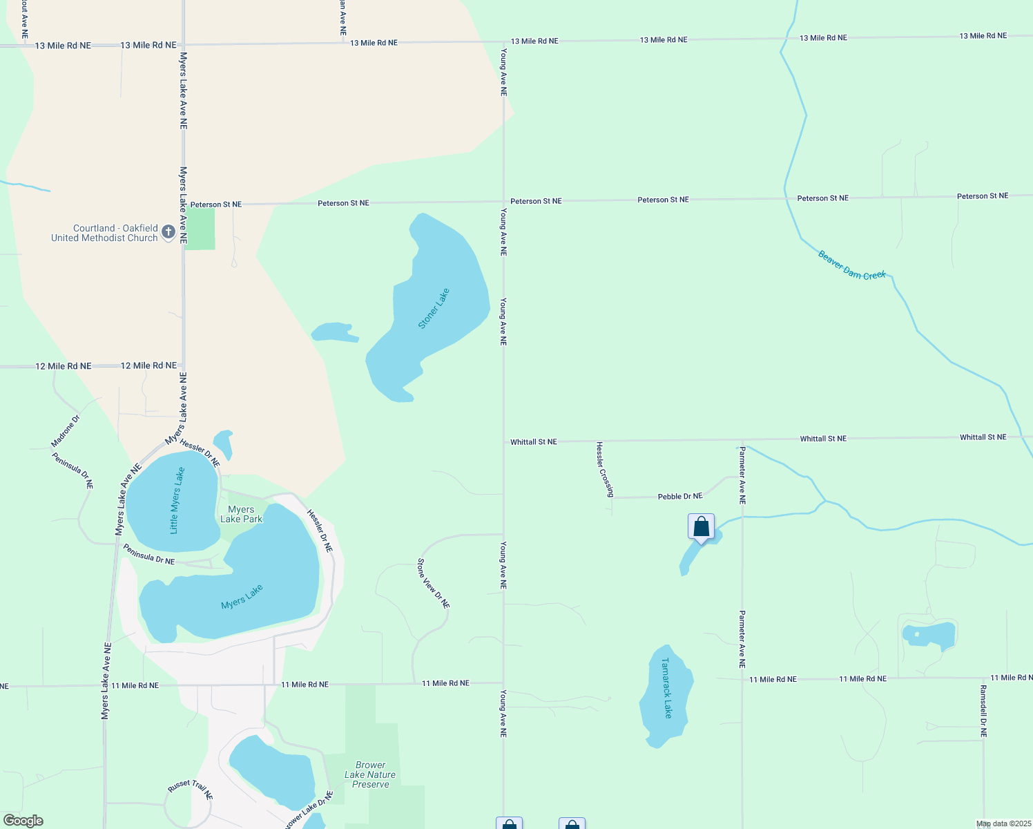 map of restaurants, bars, coffee shops, grocery stores, and more near 9850 Young Avenue Northeast in Rockford