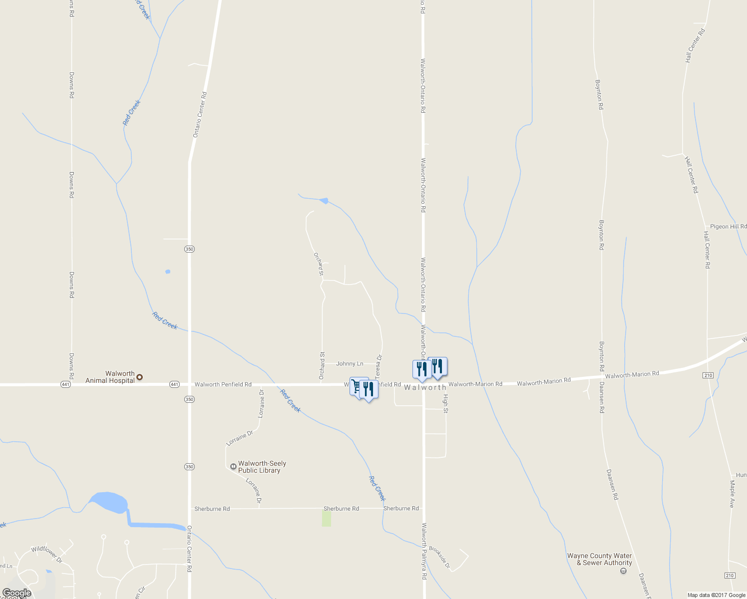 map of restaurants, bars, coffee shops, grocery stores, and more near 3888 Teresa Drive in Walworth