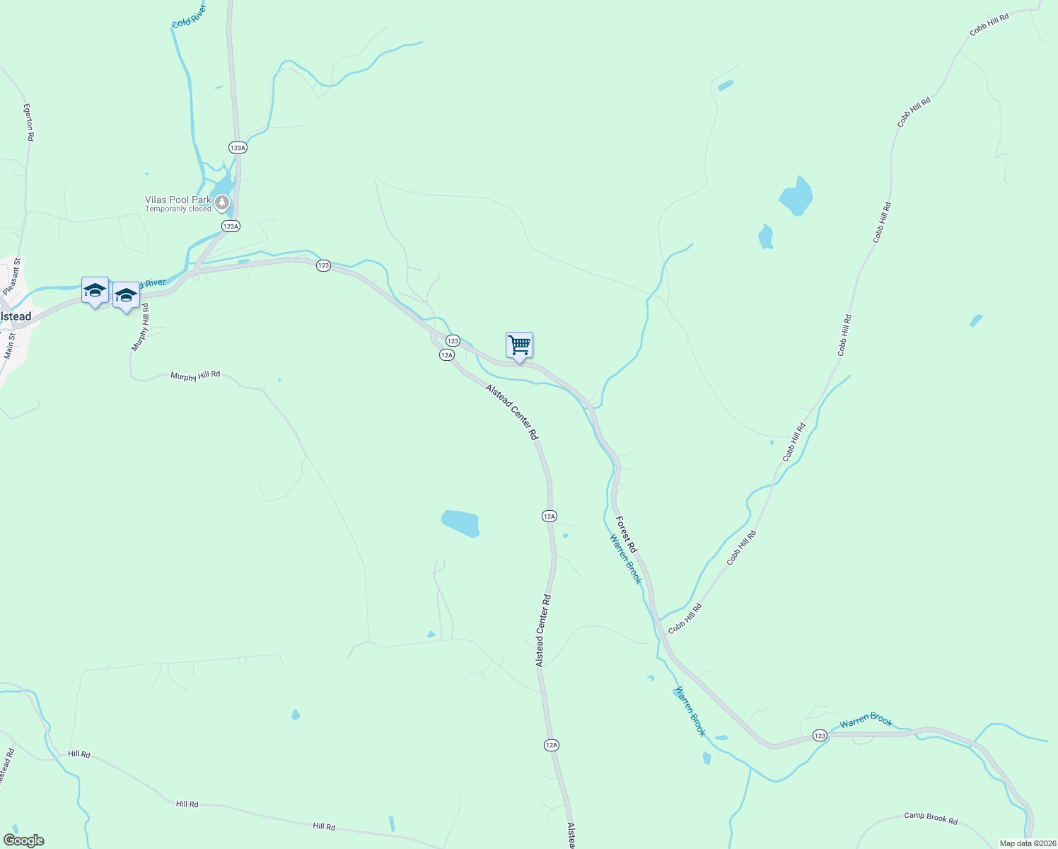 map of restaurants, bars, coffee shops, grocery stores, and more near 225 Alstead Center Road in Alstead