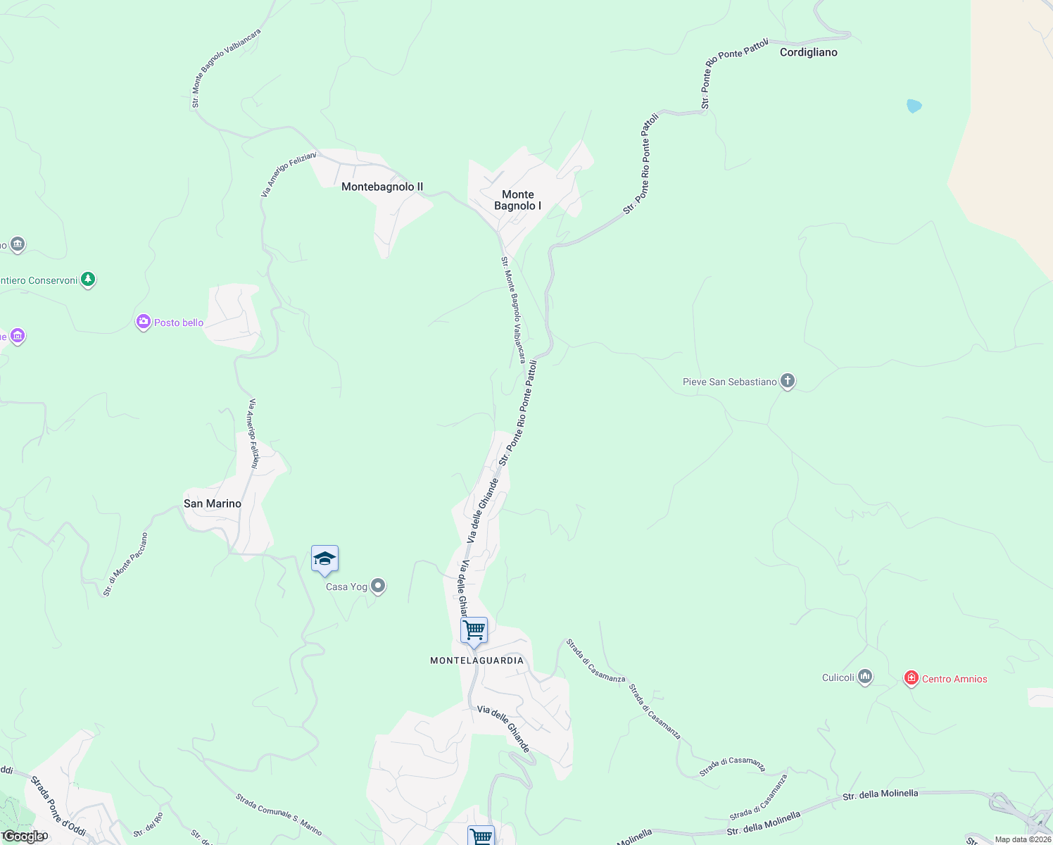 map of restaurants, bars, coffee shops, grocery stores, and more near 43 Strada Ponte Rio Ponte Pattoli in Perugia