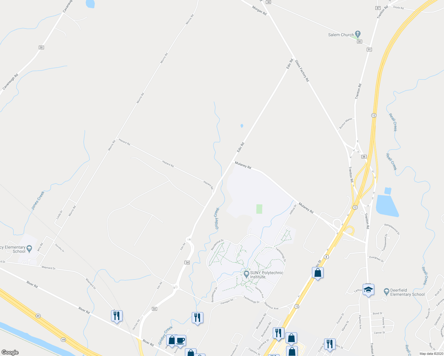 map of restaurants, bars, coffee shops, grocery stores, and more near 6051 Edic Road in Marcy
