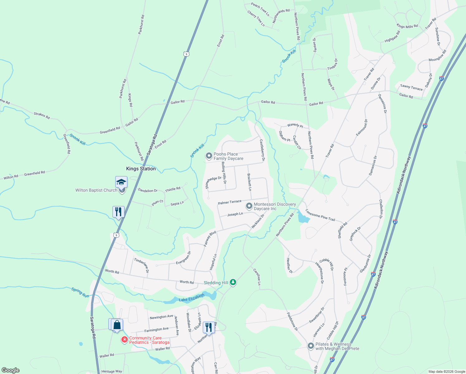 map of restaurants, bars, coffee shops, grocery stores, and more near 11 Rolling Hills Dr in Gansevoort