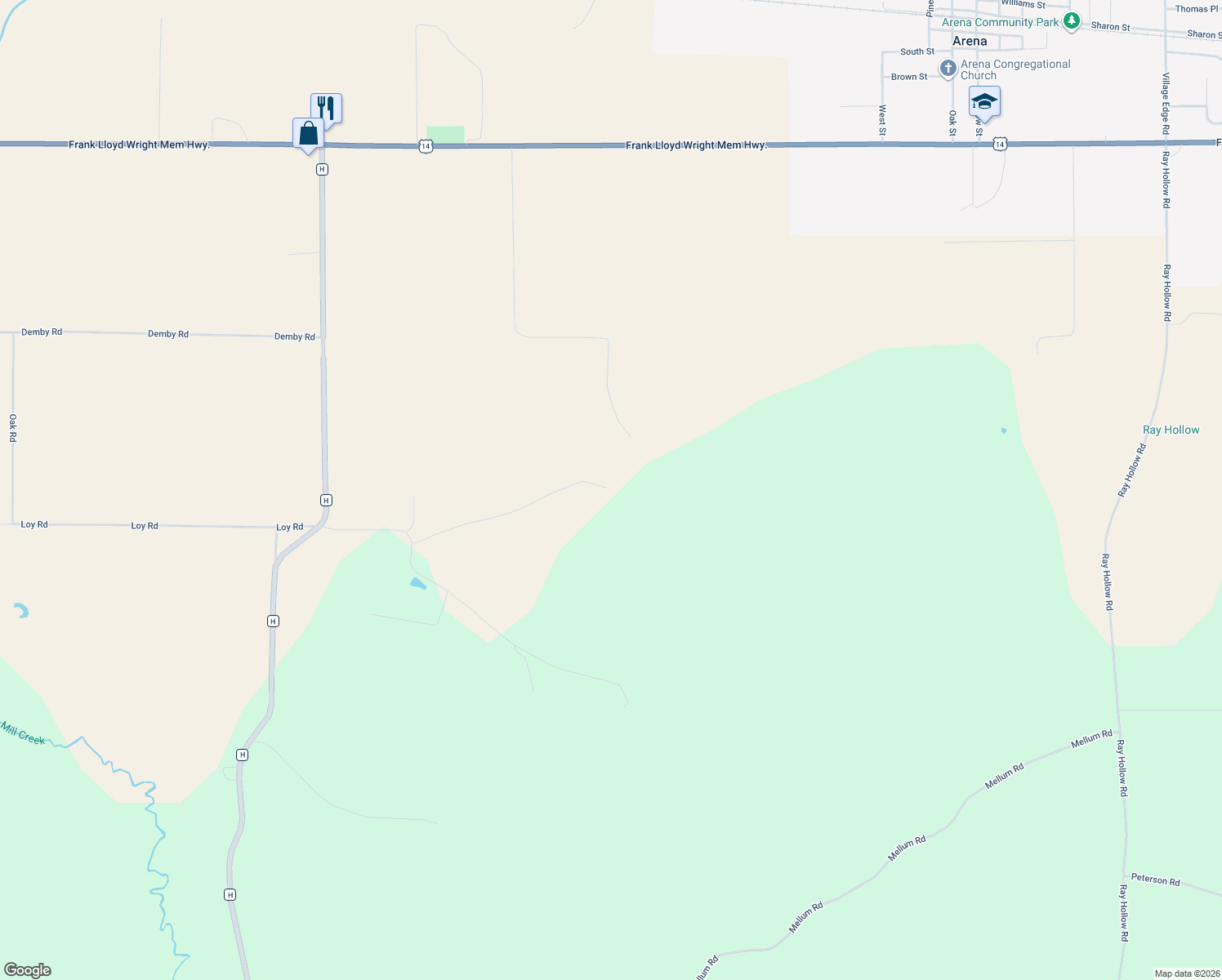 map of restaurants, bars, coffee shops, grocery stores, and more near 7535 U.S. 14 in Arena