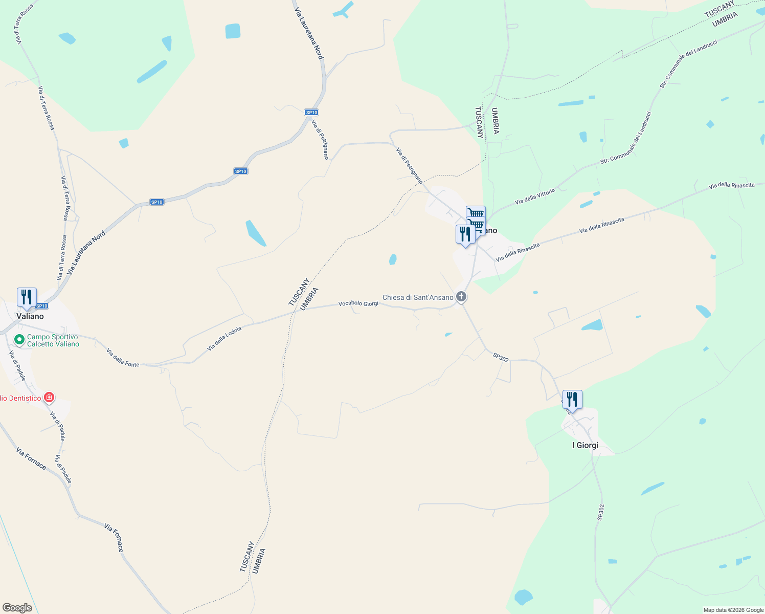 map of restaurants, bars, coffee shops, grocery stores, and more near 11 Vocabolo Giorgi in Provincia di Perugia