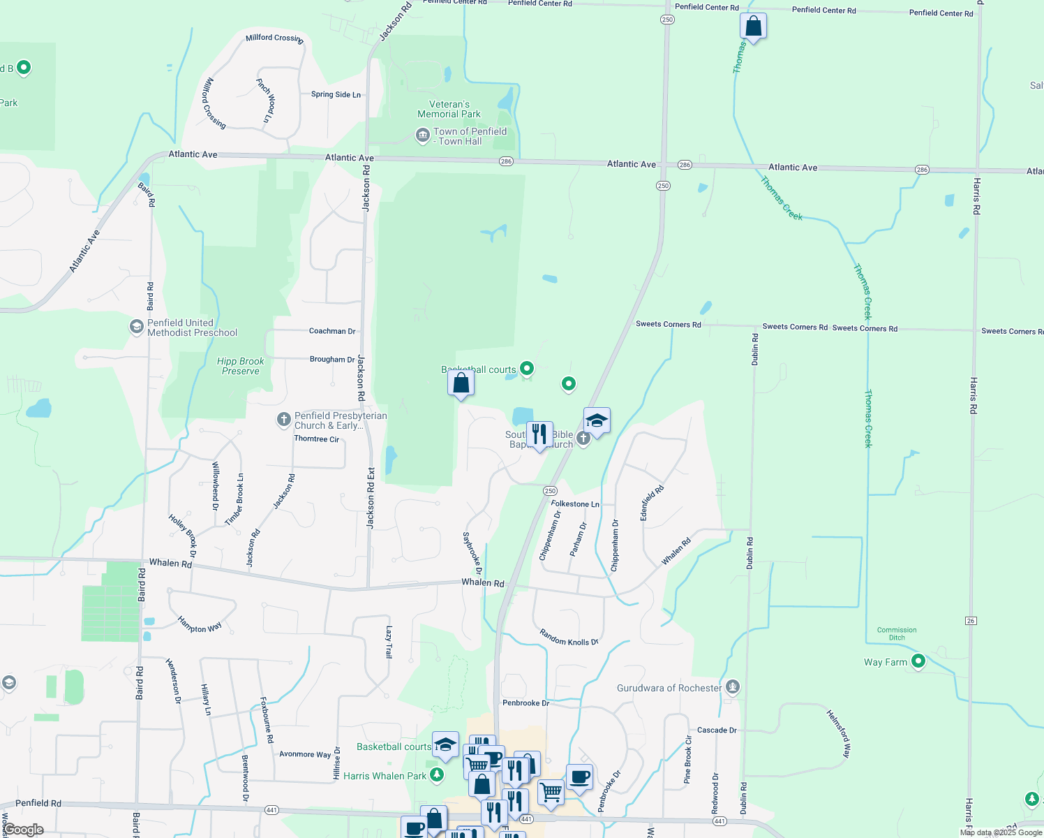 map of restaurants, bars, coffee shops, grocery stores, and more near 1889 Fairport Nine Mile Point Road in Monroe County