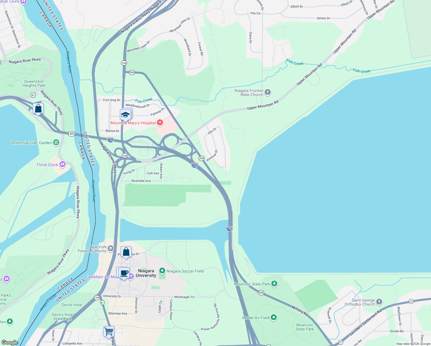 map of restaurants, bars, coffee shops, grocery stores, and more near 5453 Military Rd in Lewiston
