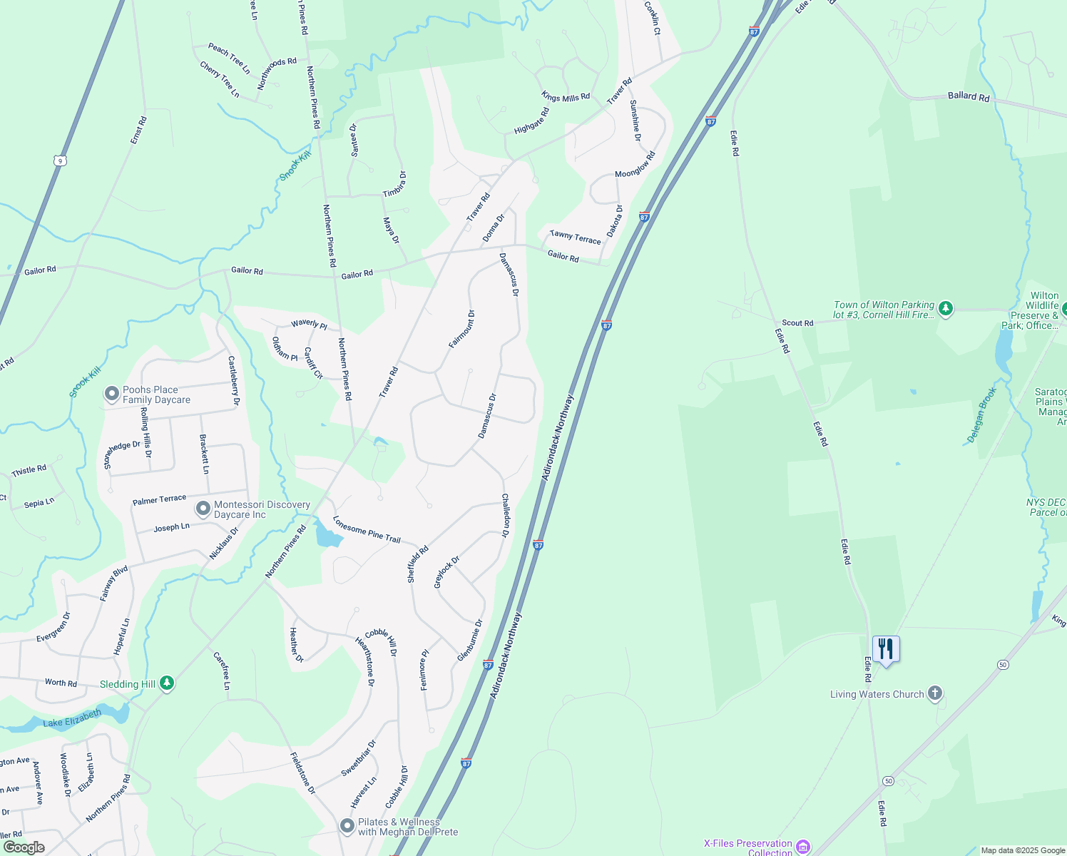 map of restaurants, bars, coffee shops, grocery stores, and more near 30 Whirlaway Boulevard in Gansevoort