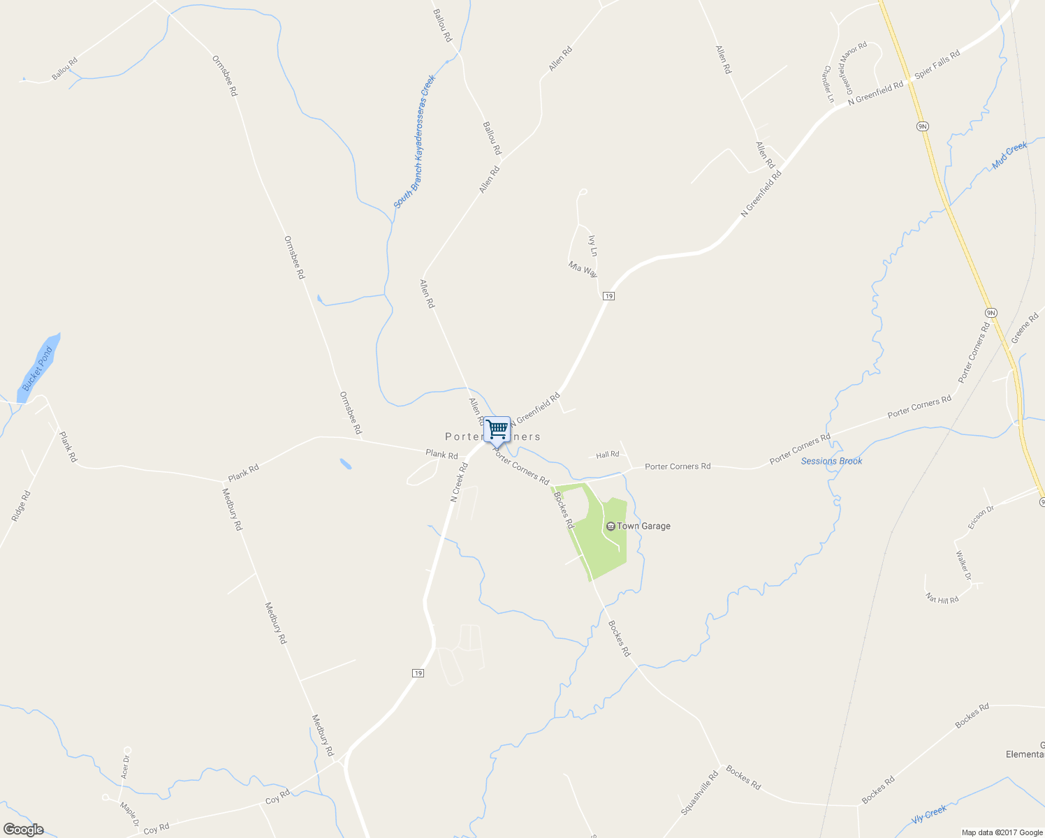 map of restaurants, bars, coffee shops, grocery stores, and more near 348 North Greenfield Road in Porter Corners