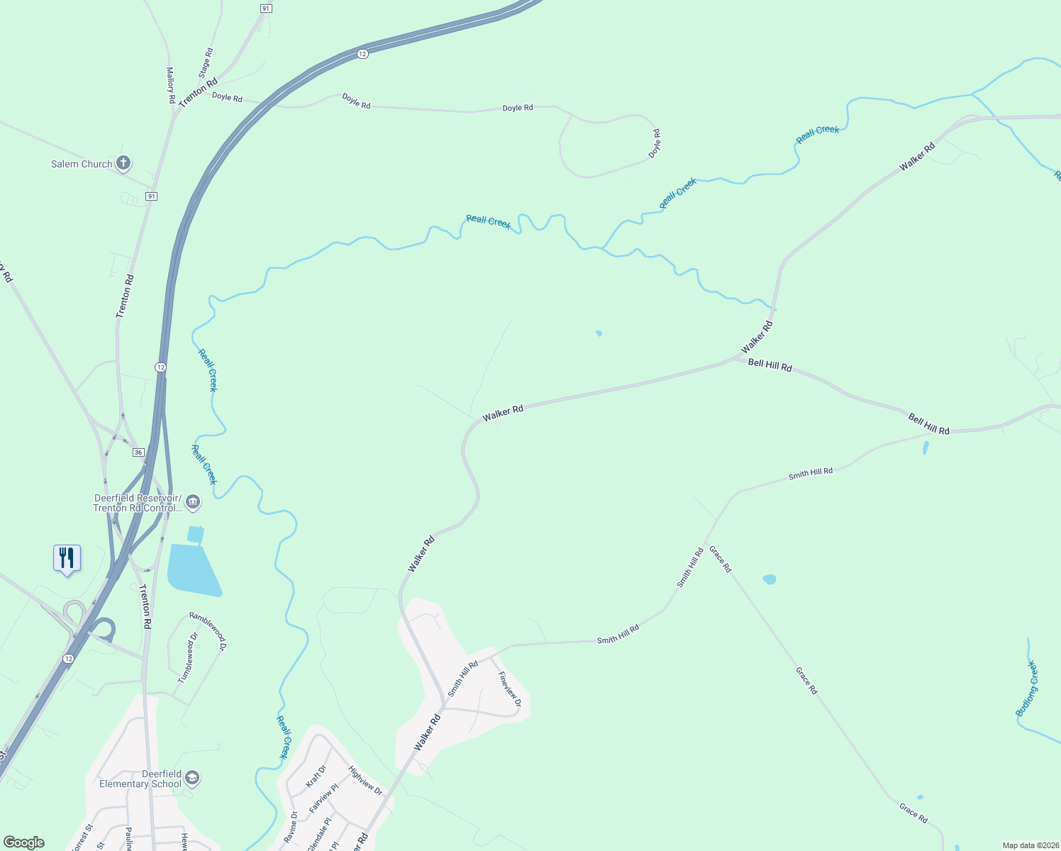 map of restaurants, bars, coffee shops, grocery stores, and more near 5976 Walker Rd in Deerfield