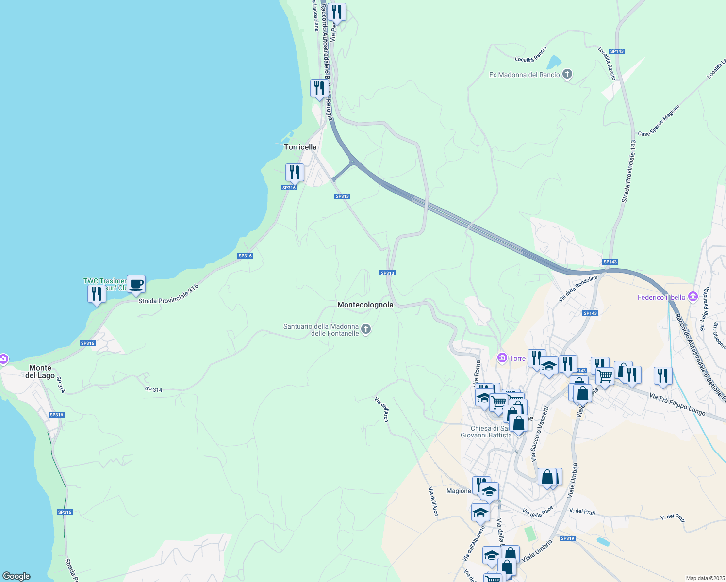 map of restaurants, bars, coffee shops, grocery stores, and more near 1 Via Porta Nuova in Montecolognola