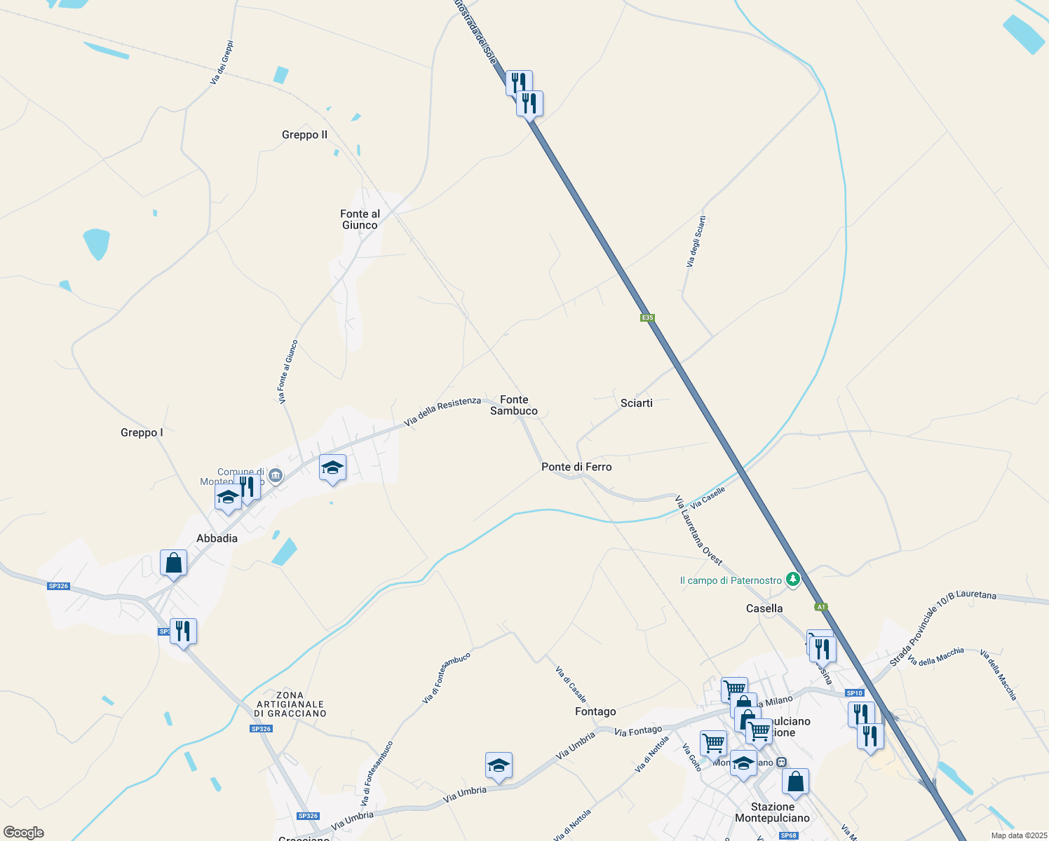 map of restaurants, bars, coffee shops, grocery stores, and more near 17 Via della Resistenza in Fonte Sambuco