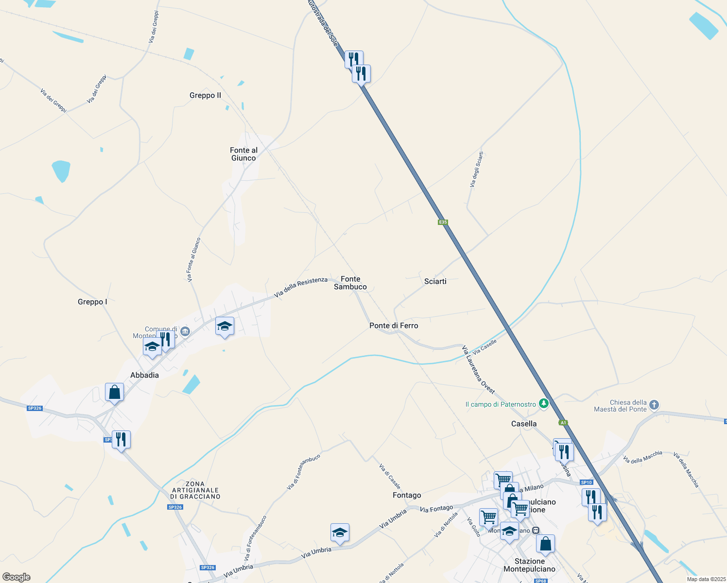 map of restaurants, bars, coffee shops, grocery stores, and more near 17 Via della Resistenza in Fonte Sambuco