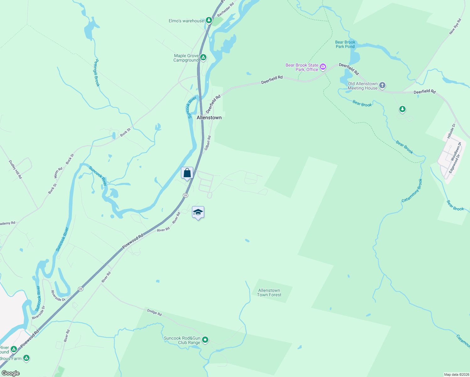 map of restaurants, bars, coffee shops, grocery stores, and more near 15 Monroe Avenue in Allenstown
