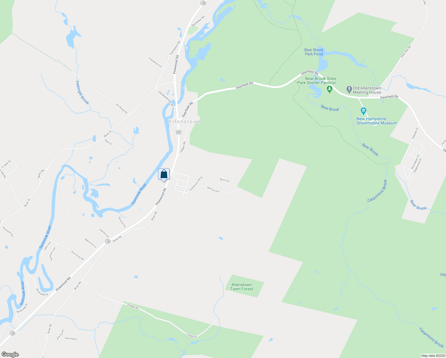 map of restaurants, bars, coffee shops, grocery stores, and more near 8 Bush Avenue in Allenstown