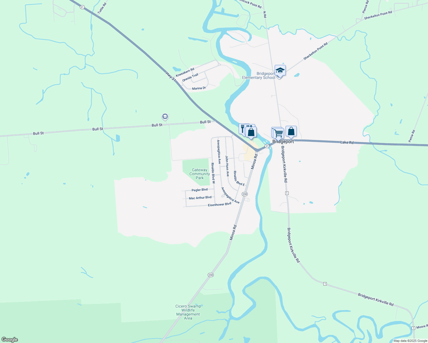 map of restaurants, bars, coffee shops, grocery stores, and more near 7882 Rinaldo Boulevard West in Bridgeport