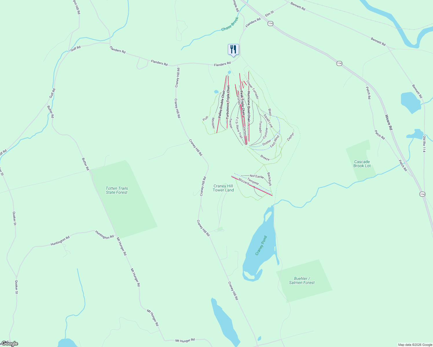 map of restaurants, bars, coffee shops, grocery stores, and more near 463 Craney Hill Road in Henniker