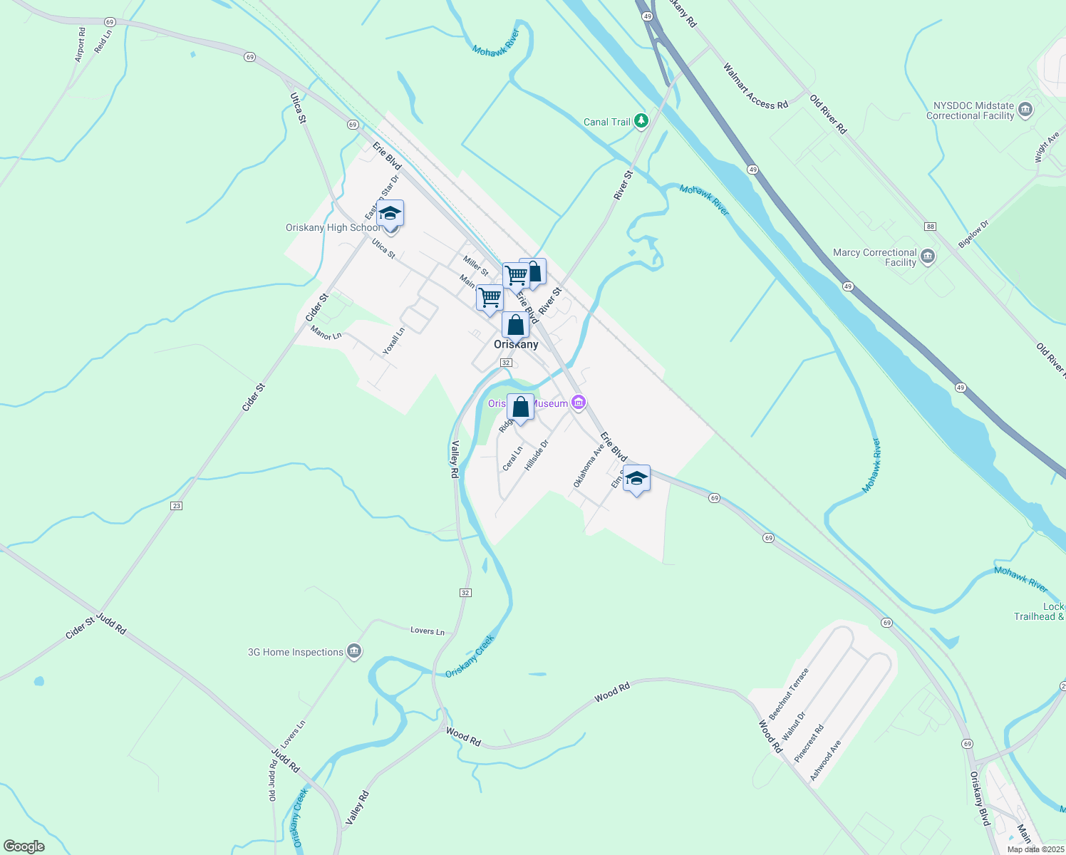 map of restaurants, bars, coffee shops, grocery stores, and more near 105 Sunray Terrace in Oriskany
