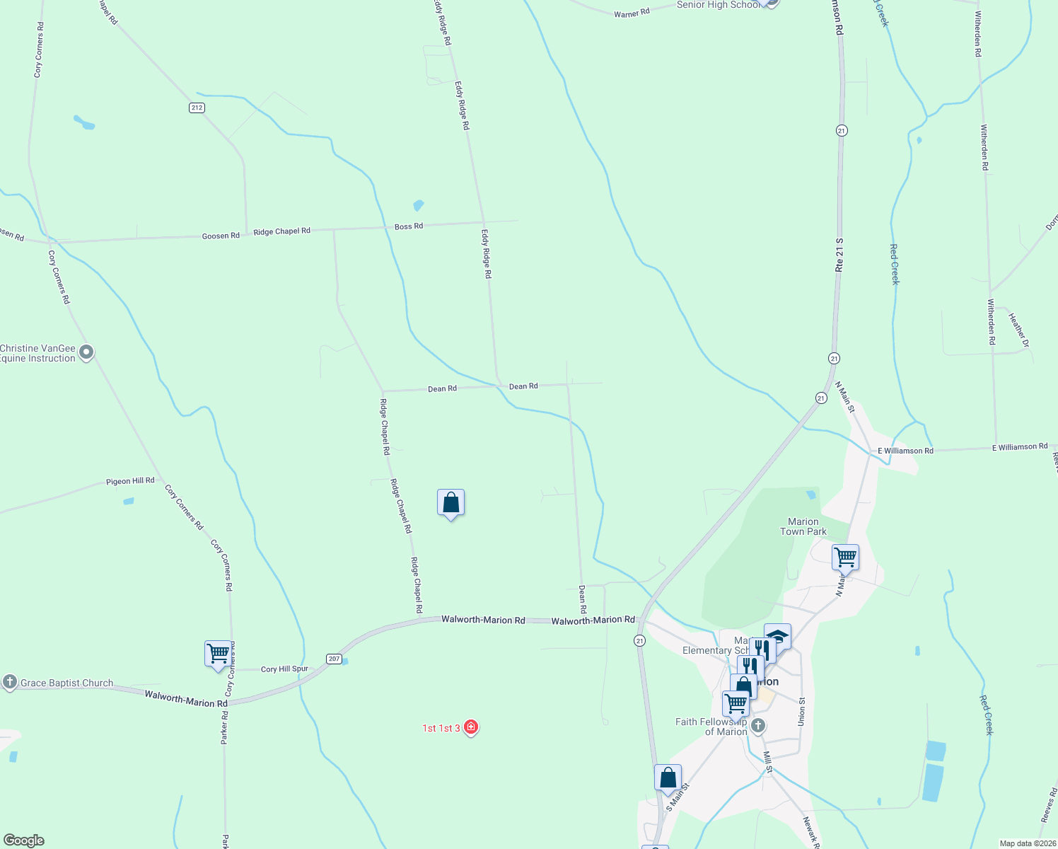 map of restaurants, bars, coffee shops, grocery stores, and more near 4031 Dean Road in Marion