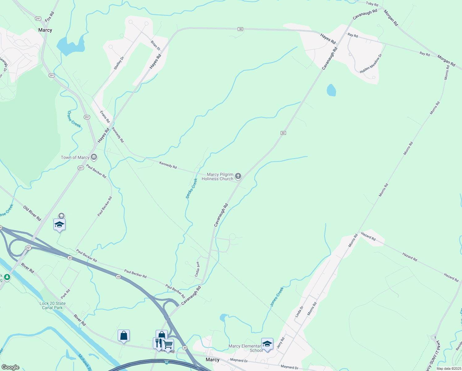 map of restaurants, bars, coffee shops, grocery stores, and more near 9398 Kennedy Rd in Marcy