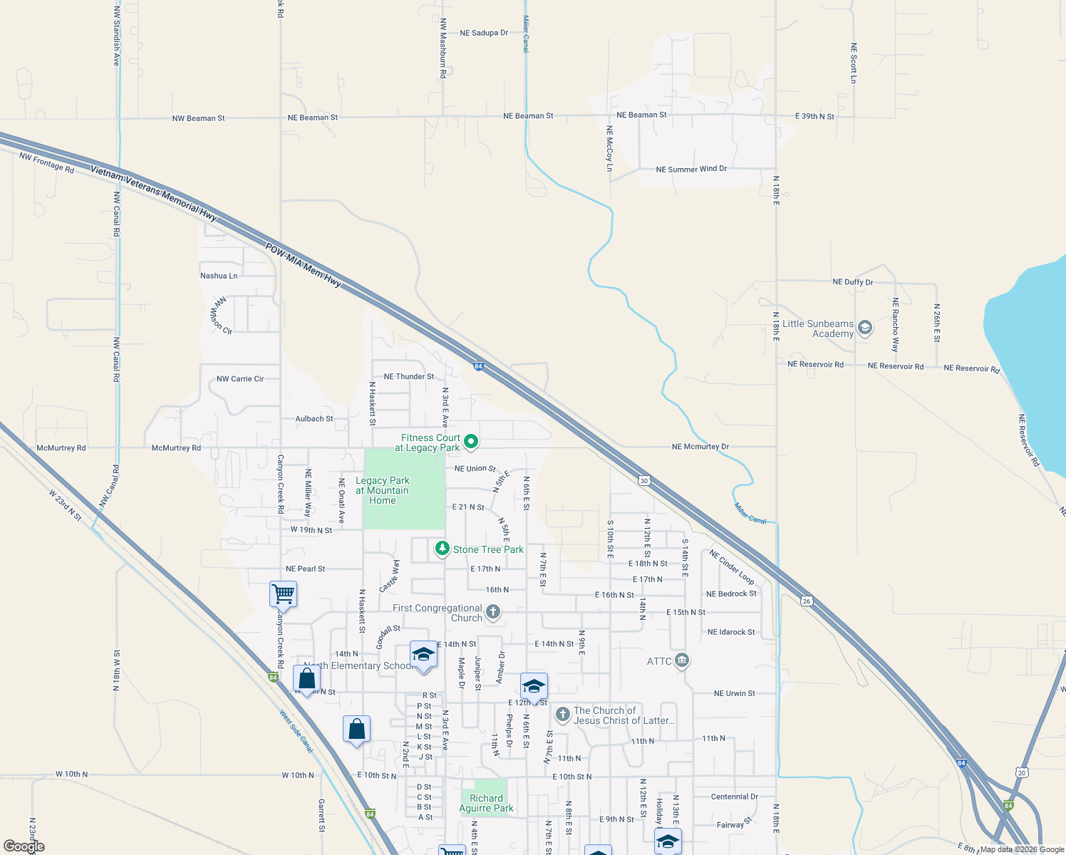 map of restaurants, bars, coffee shops, grocery stores, and more near 275 Northeast Greystone Loop in Mountain Home