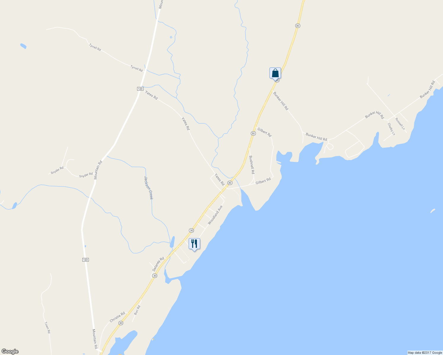 map of restaurants, bars, coffee shops, grocery stores, and more near 116 Yates Rd in Mayfield