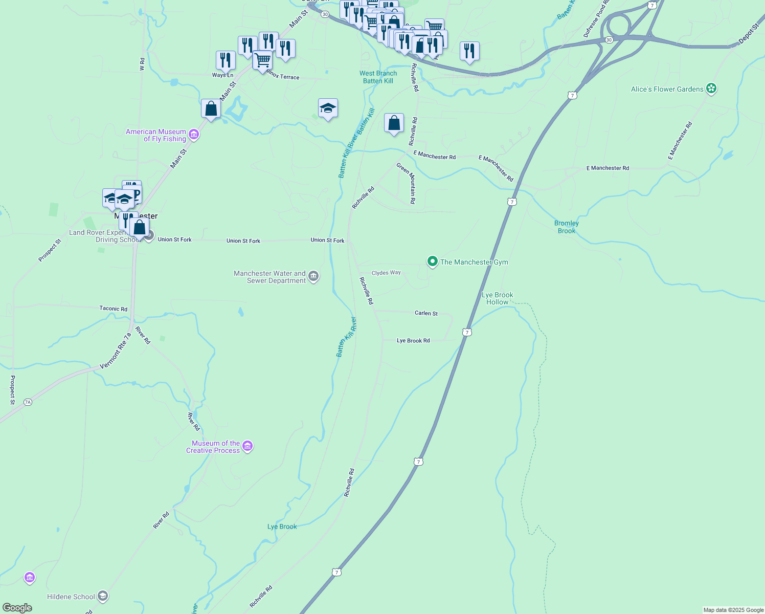 map of restaurants, bars, coffee shops, grocery stores, and more near 33 Carlen Street in Manchester