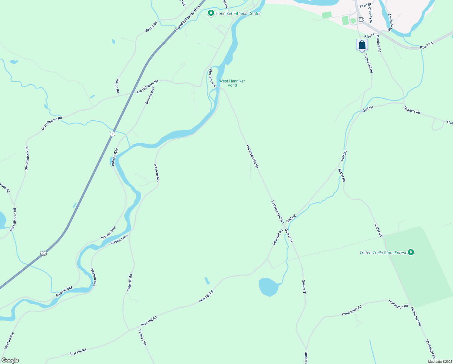 map of restaurants, bars, coffee shops, grocery stores, and more near 8 Faulkner Road in Henniker