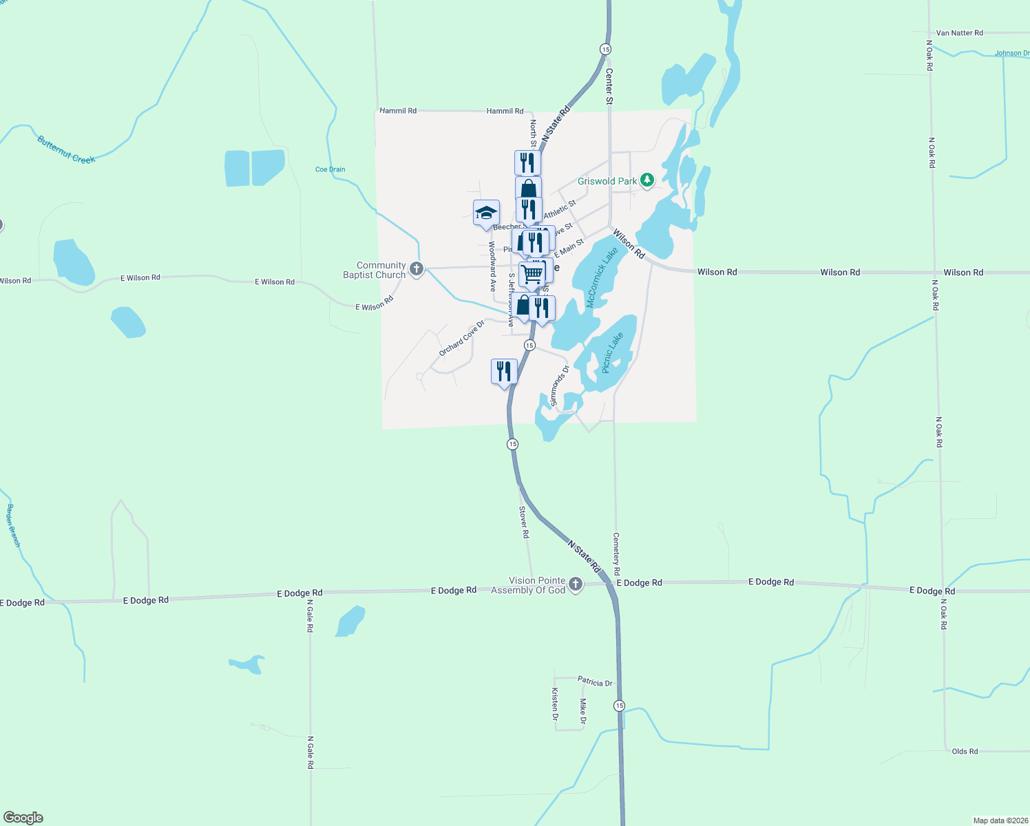 map of restaurants, bars, coffee shops, grocery stores, and more near 453 S State Rd in Otisville