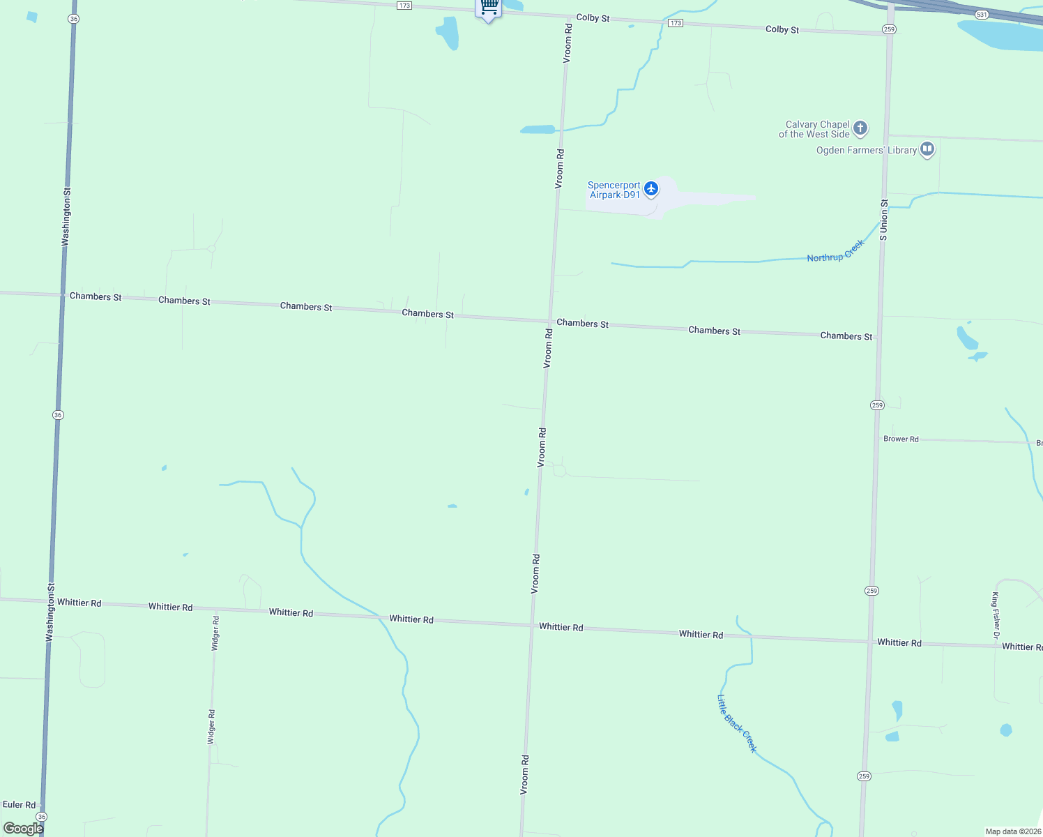 map of restaurants, bars, coffee shops, grocery stores, and more near 1285 Vroom Rd in Spencerport