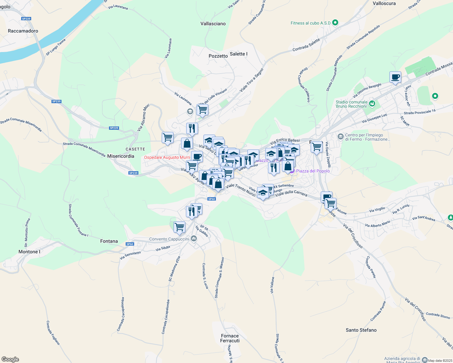 map of restaurants, bars, coffee shops, grocery stores, and more near 42-44 Via Visconti D'Oleggio in Fermo
