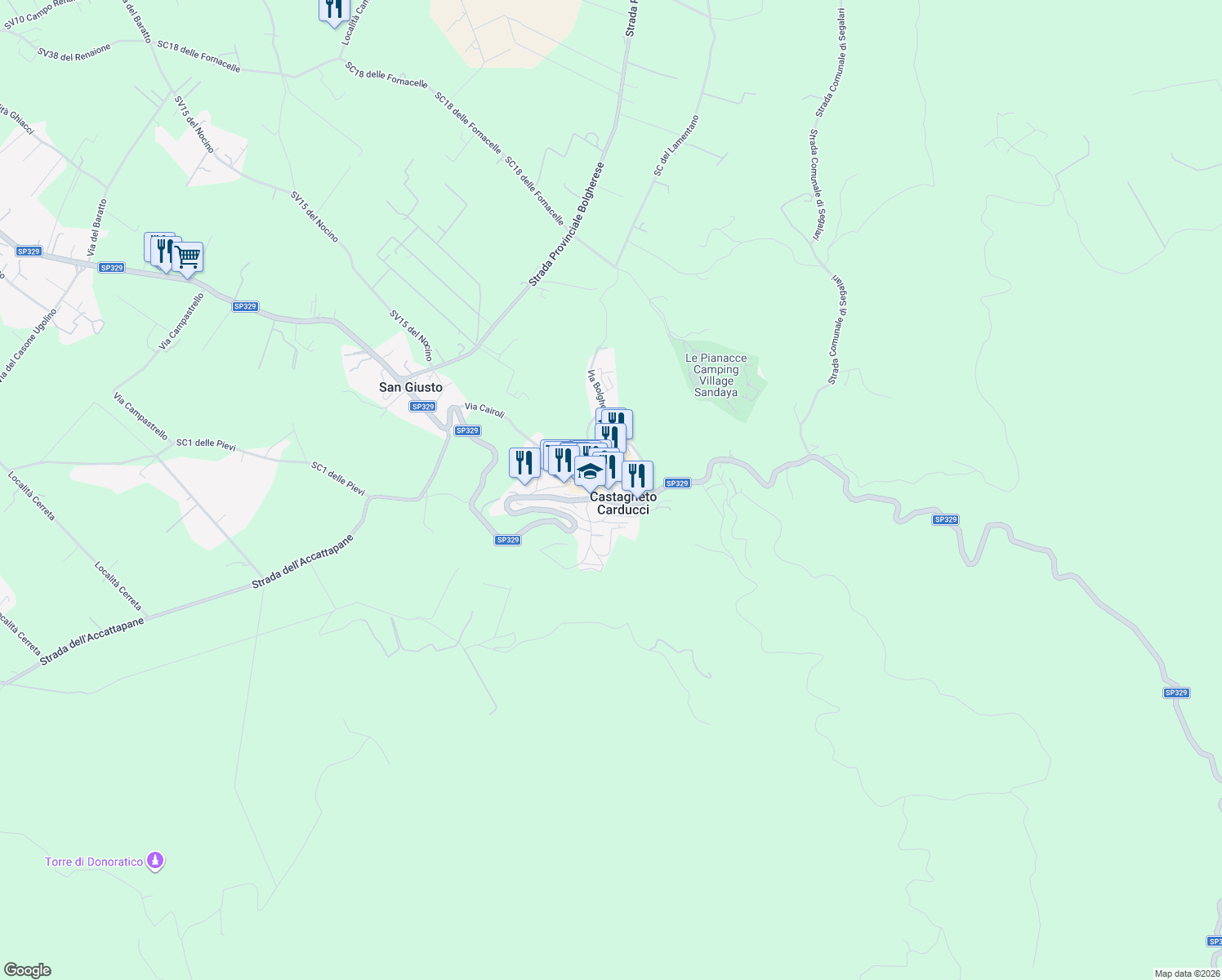 map of restaurants, bars, coffee shops, grocery stores, and more near in Castagneto Carducci