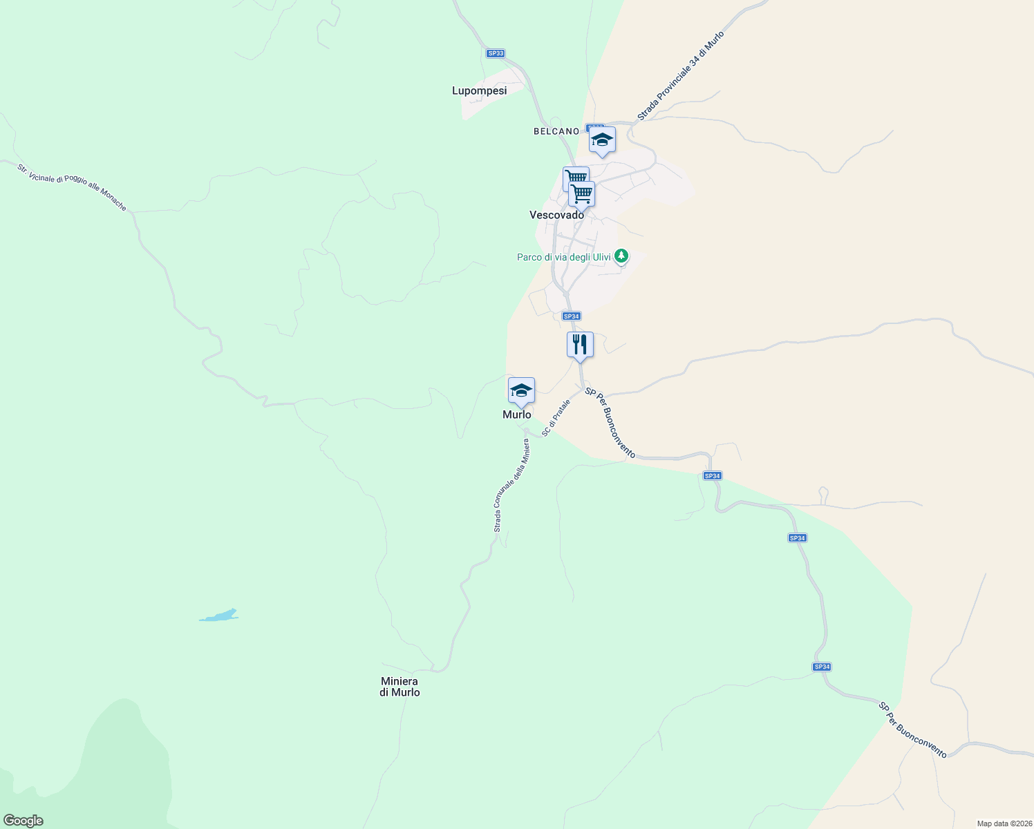 map of restaurants, bars, coffee shops, grocery stores, and more near in Murlo