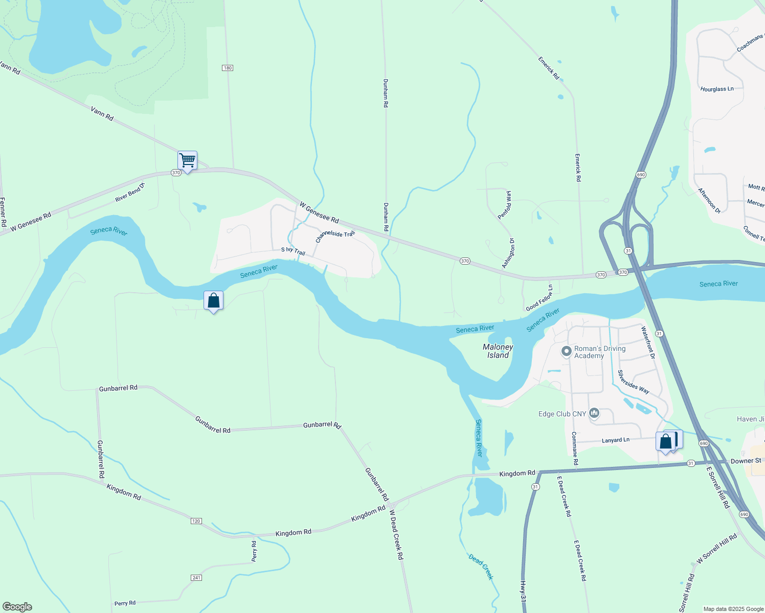 map of restaurants, bars, coffee shops, grocery stores, and more near 1665 Channelside Trail in Baldwinsville