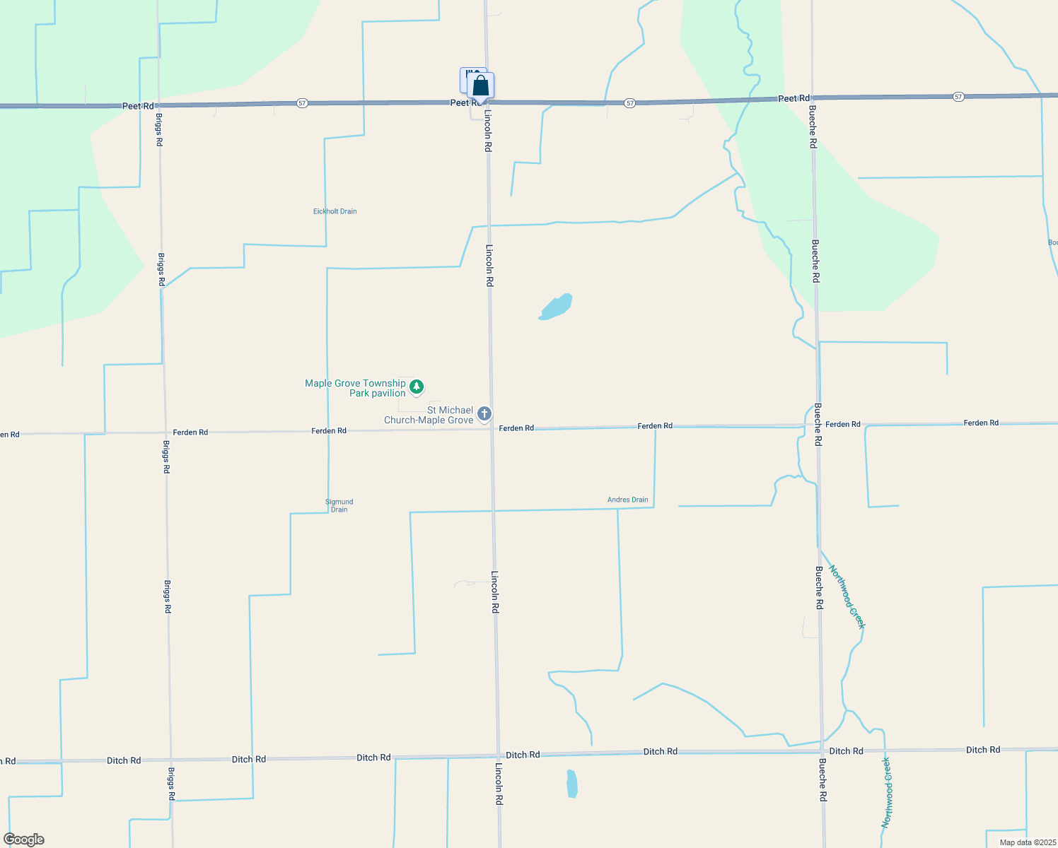 map of restaurants, bars, coffee shops, grocery stores, and more near 3872 Ferden Road in New Lothrop