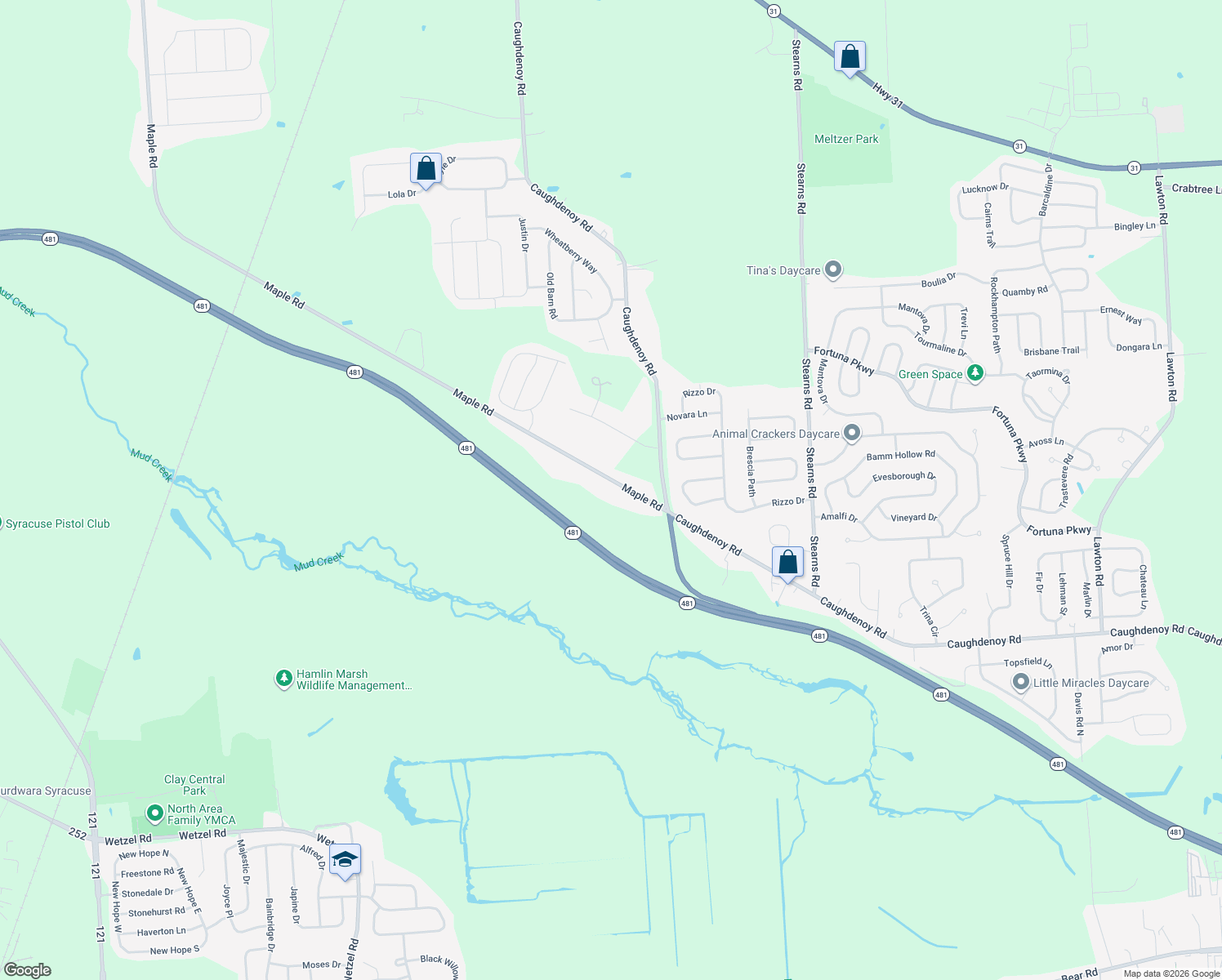 map of restaurants, bars, coffee shops, grocery stores, and more near 8105 Maple Rd in Clay