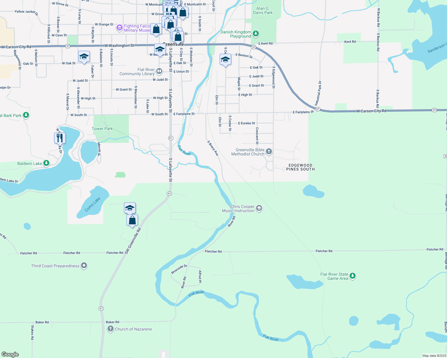 map of restaurants, bars, coffee shops, grocery stores, and more near 1498 Bracey Rd in Greenville