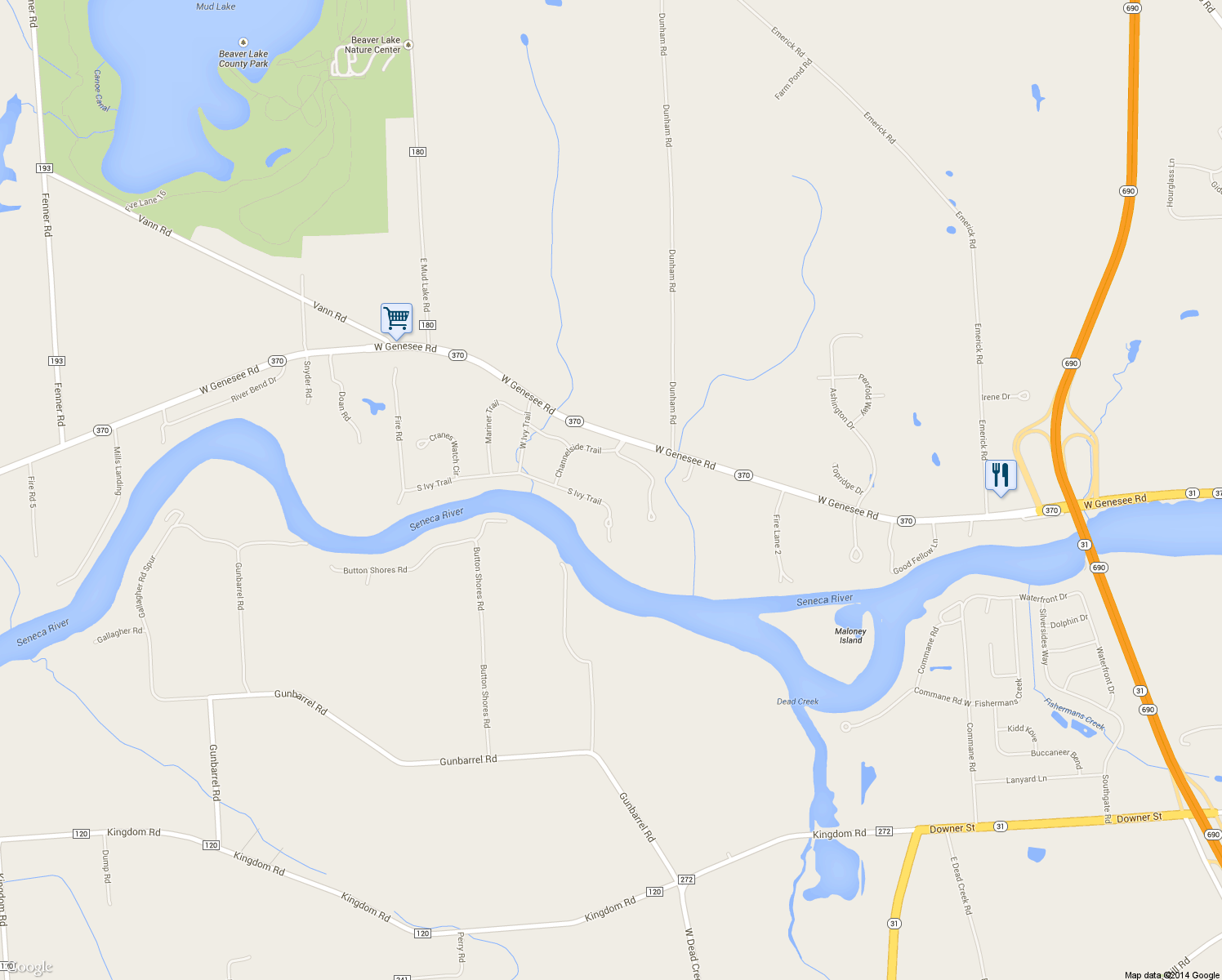 map of restaurants, bars, coffee shops, grocery stores, and more near 1669 South Ivy Trail in Baldwinsville