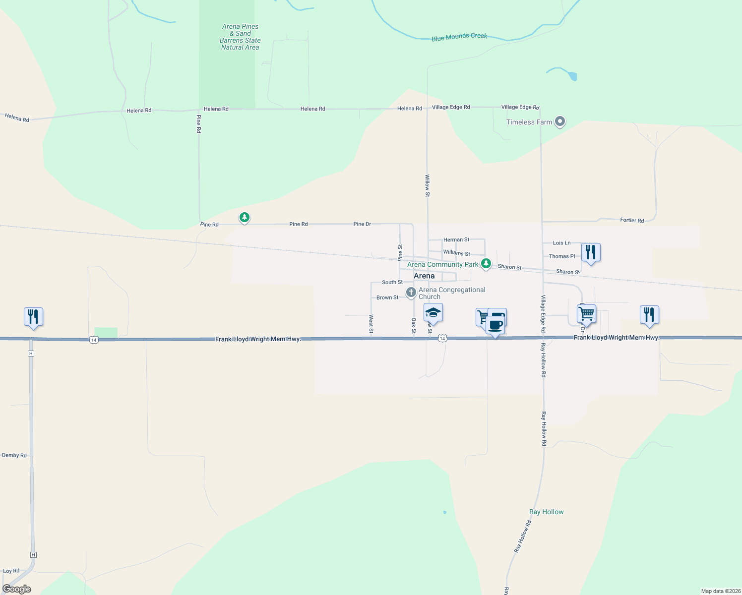 map of restaurants, bars, coffee shops, grocery stores, and more near 345 West St in Arena