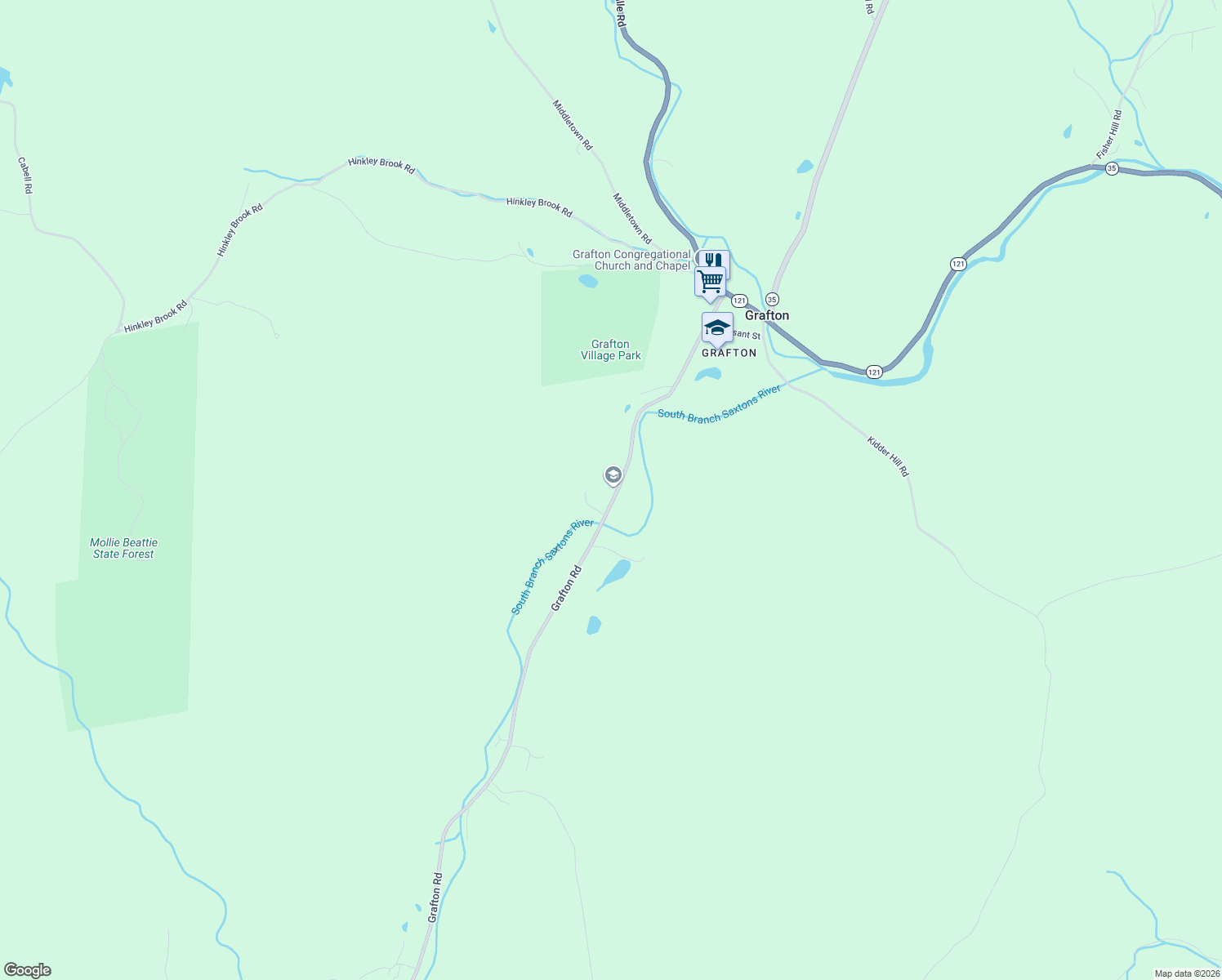 map of restaurants, bars, coffee shops, grocery stores, and more near 628 Townshend Road in Grafton